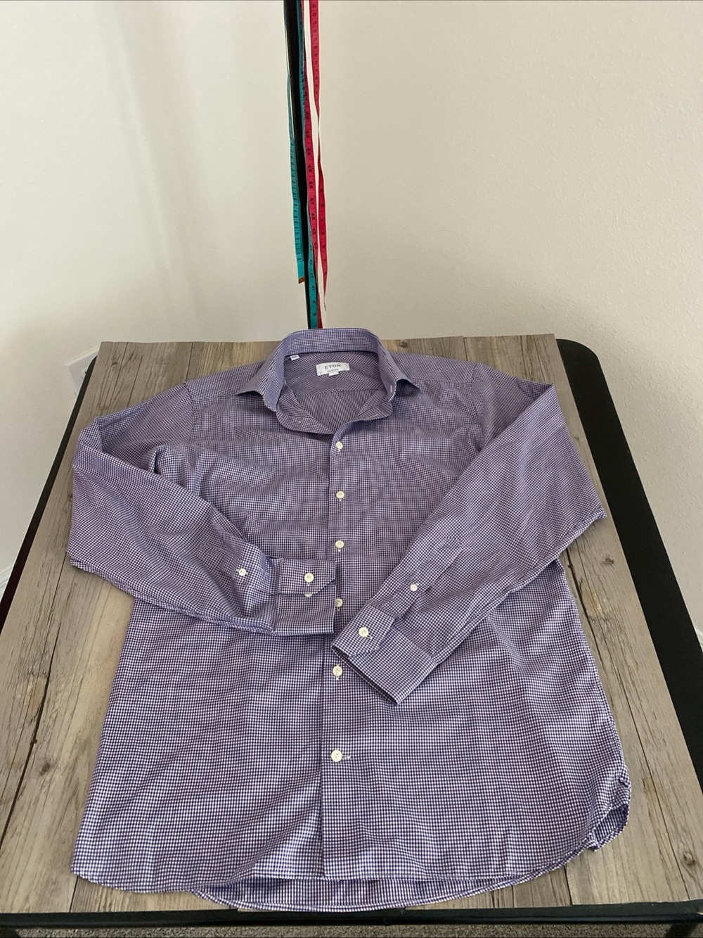 ETON Dress Shirt Mens Large 42 16.5 Contemporary Gingham Check High End Luxury